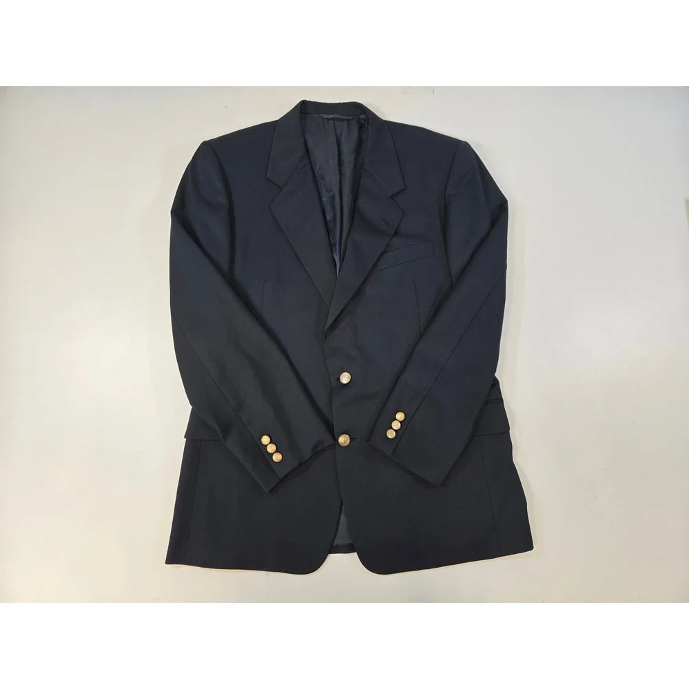 Hickey Freeman Barneys New York‎ Navy Wool Blazer Boardroom Gold Buttons 42R USA